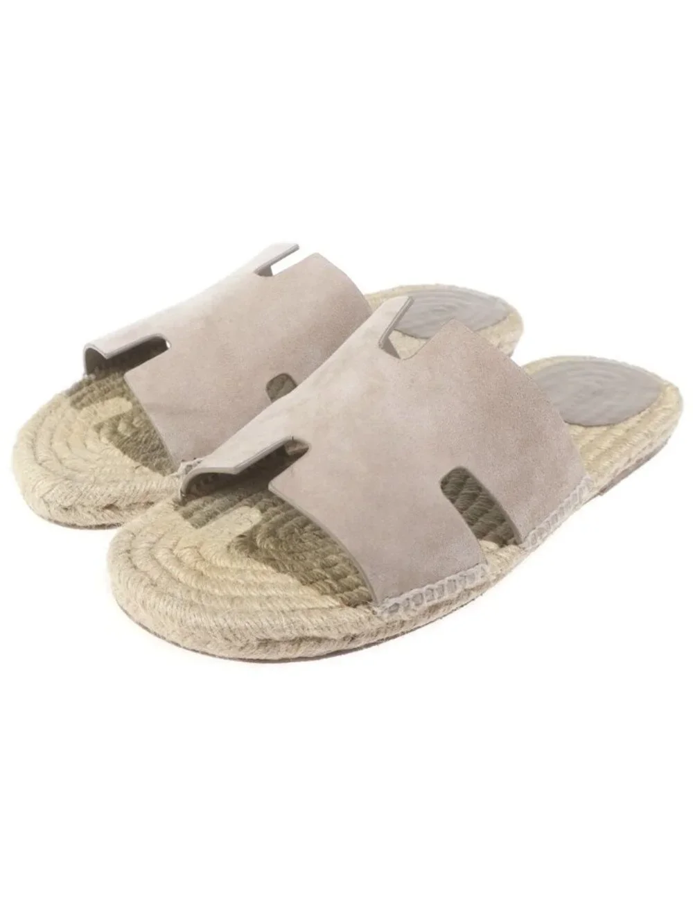 Hermes Espadrilles Antigua Sandals Chevre Velours Rope Sole H Logo Beige
